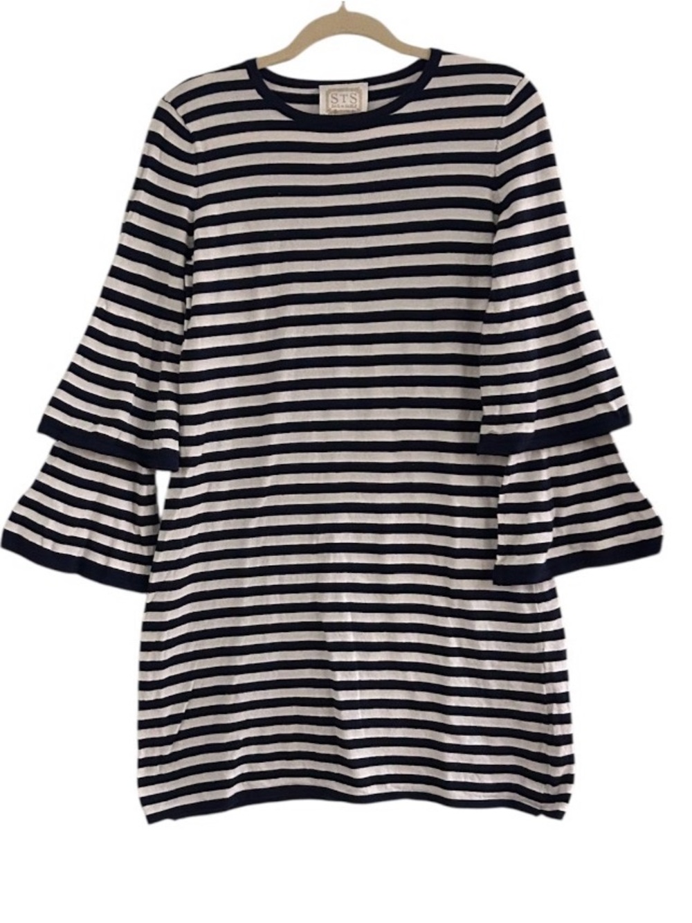 Sail To Sable STS Striped Bell Sleeve Mini Dress Small Cotton Blend Blue White